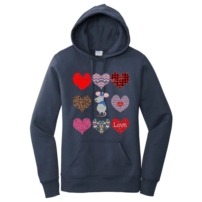 Cute Rat Funny Retro Floral Hearts Pattern Valentines Day Gift Women's Pullover Hoodie