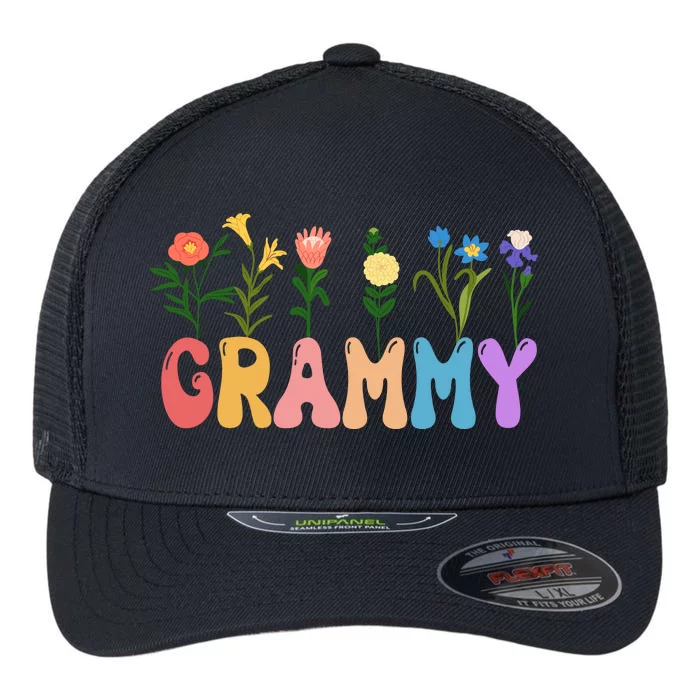 Cute Retro Floral Grammy Flexfit Unipanel Trucker Cap