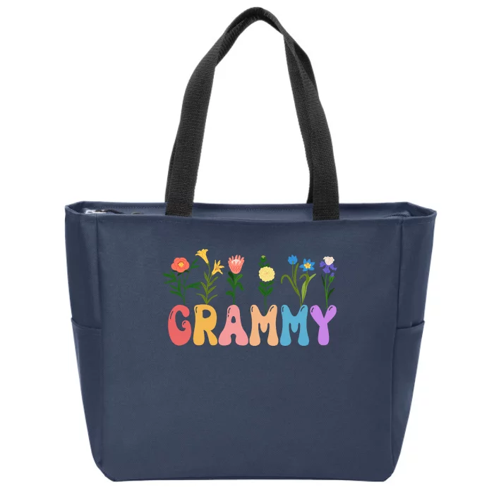 Cute Retro Floral Grammy Zip Tote Bag