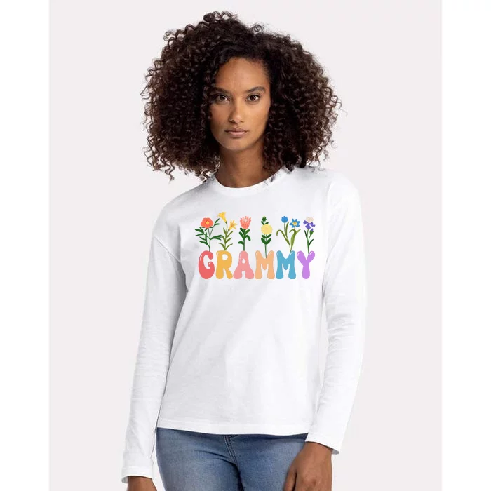 Cute Retro Floral Grammy Womens Cotton Relaxed Long Sleeve T-Shirt