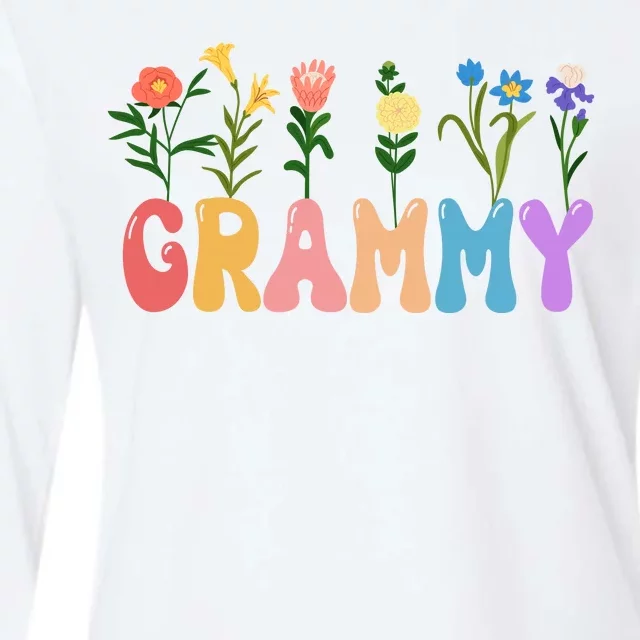 Cute Retro Floral Grammy Womens Cotton Relaxed Long Sleeve T-Shirt