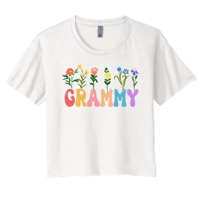 Cute Retro Floral Grammy Women's Crop Top Tee