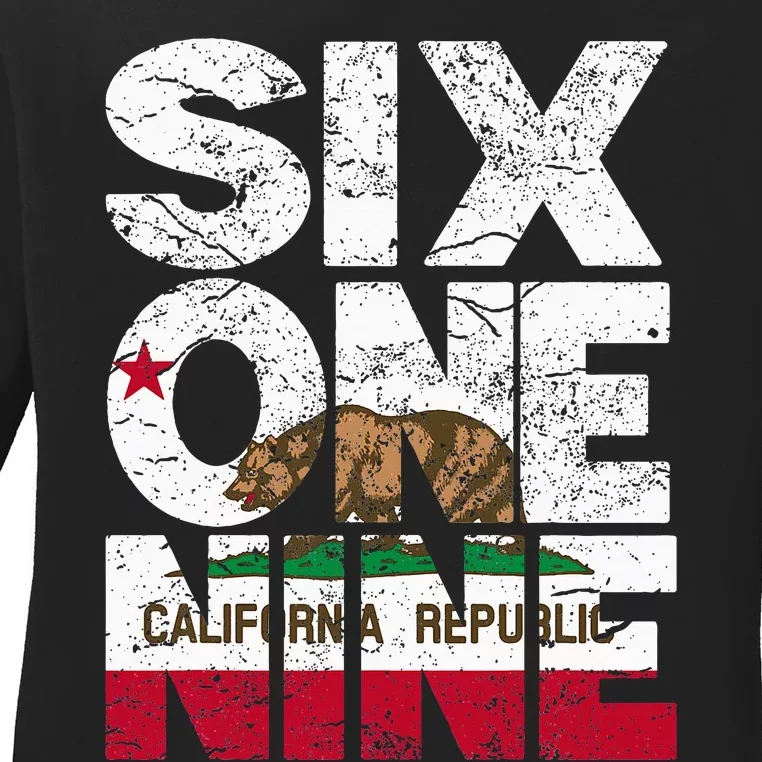 California Republic Flag 619 Area Code Ladies Long Sleeve Shirt