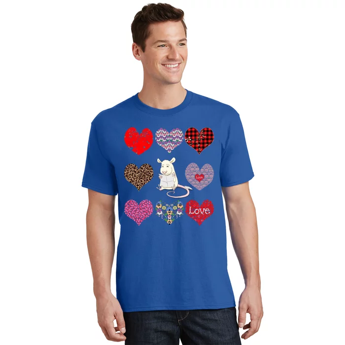 Cute Rat Funny Vintage Floral Hearts Pattern Valentines Day Gift T-Shirt