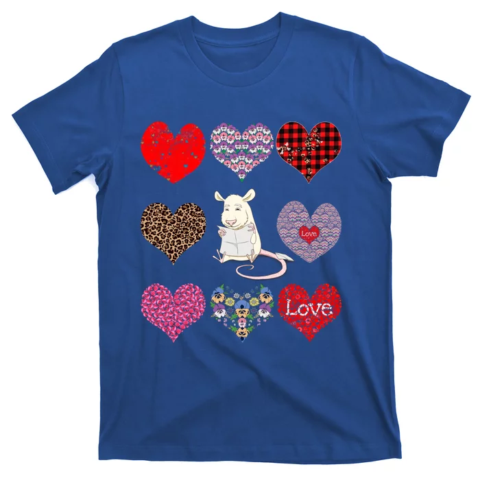 Cute Rat Funny Vintage Floral Hearts Pattern Valentines Day Gift T-Shirt