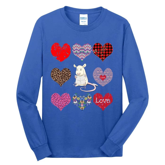 Cute Rat Funny Vintage Floral Hearts Pattern Valentines Day Gift Tall Long Sleeve T-Shirt