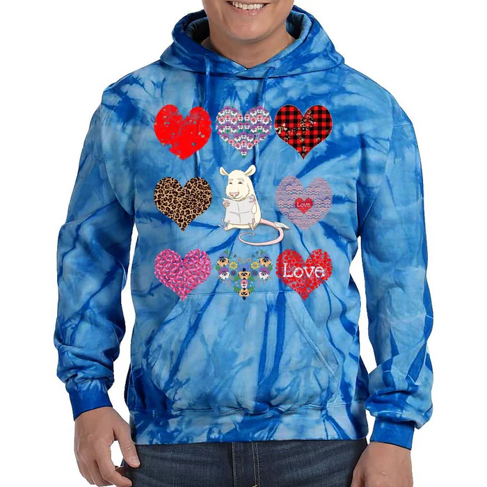 Cute Rat Funny Vintage Floral Hearts Pattern Valentines Day Great Gift Tie Dye Hoodie