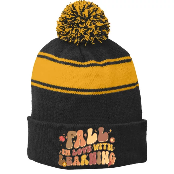 Cute Retro Fall In Love With Learning Stripe Pom Pom Beanie