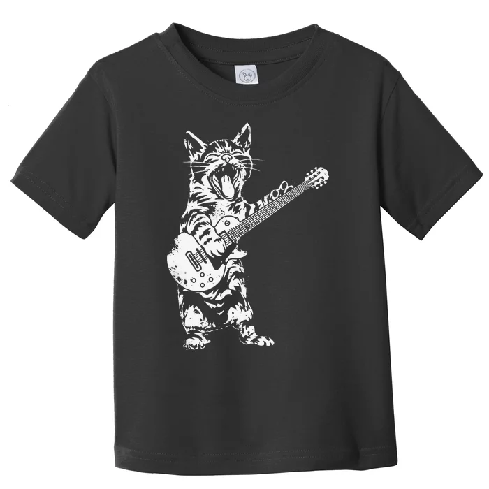 Cat Rocker Funny Kitty Plays Guitar Rockstar Cats Guitarist Toddler T-Shirt