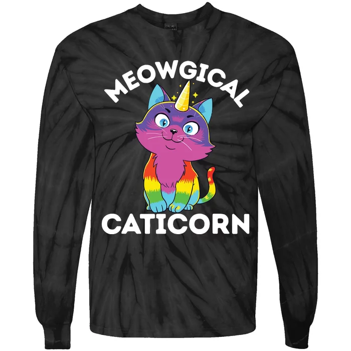 Caticorn Rainbow Funny My Cat Is A Magical Unicorn Kittycorn Tie-Dye Long Sleeve Shirt