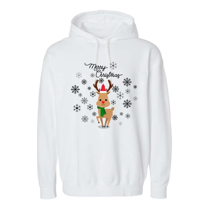 Cute Rudolph Funny Rednosed Reindeer Snowlfakes Christmas Gift Garment-Dyed Fleece Hoodie