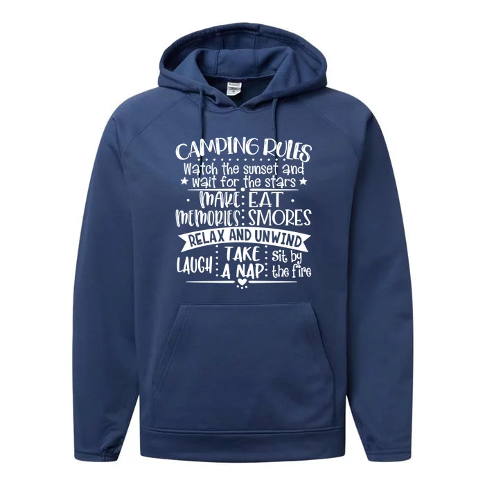 Camping Rules Funny Outdoor Camp Graphic Best Camping Great Gift Performance Fleece Hoodie