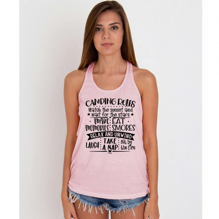 Camping Rules Funny Outdoor Camp Graphic Best Camping Great Gift Women's Knotted Racerback Tank