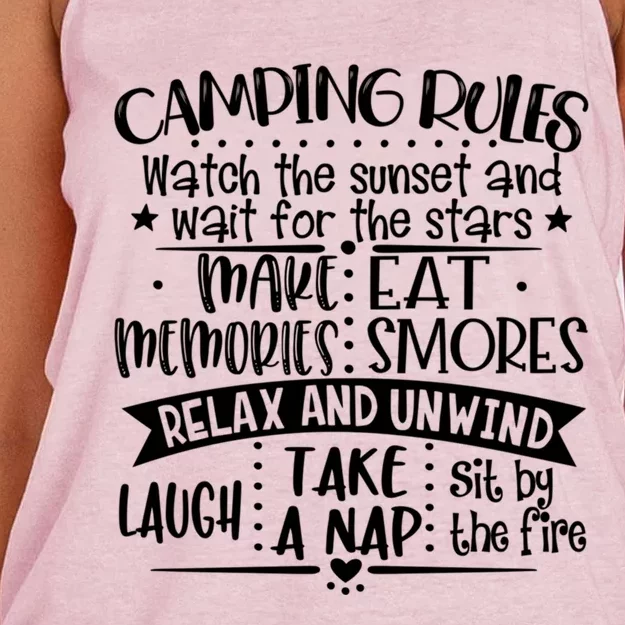 Camping Rules Funny Outdoor Camp Graphic Best Camping Great Gift Women's Knotted Racerback Tank