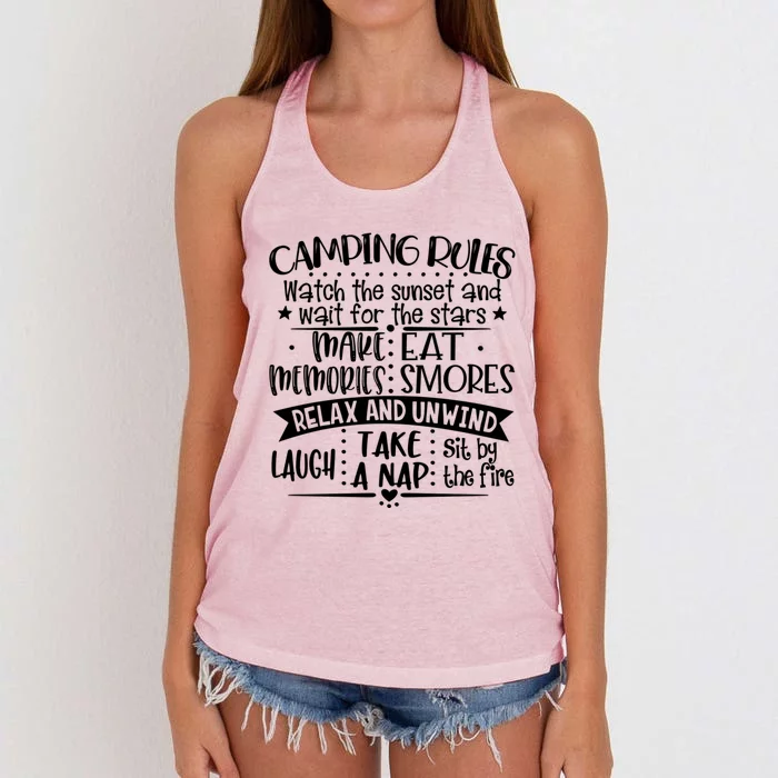 Camping Rules Funny Outdoor Camp Graphic Best Camping Great Gift Women's Knotted Racerback Tank