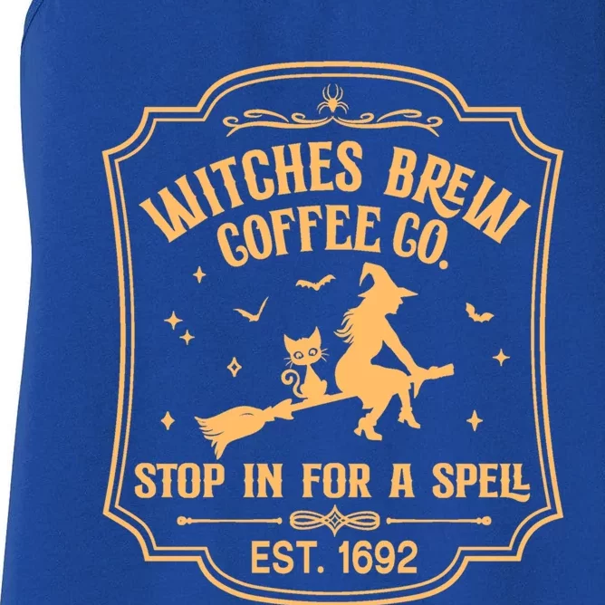 Cute Retro Funny Fall Halloween Witch Coffee Brew Witches Gift Women's Racerback Tank