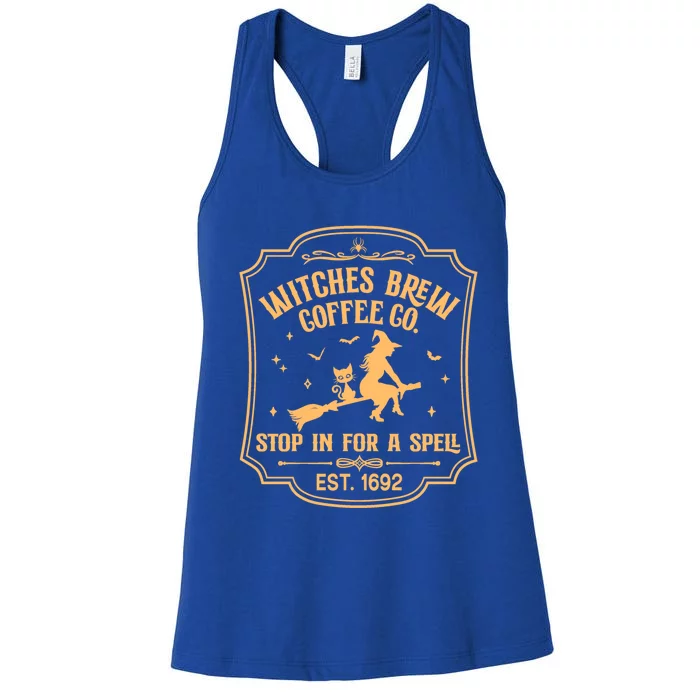 Cute Retro Funny Fall Halloween Witch Coffee Brew Witches Gift Women's Racerback Tank