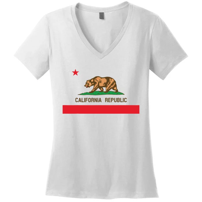 California Republic Flag Patriotic State Travel Usa Women's V-Neck T-Shirt