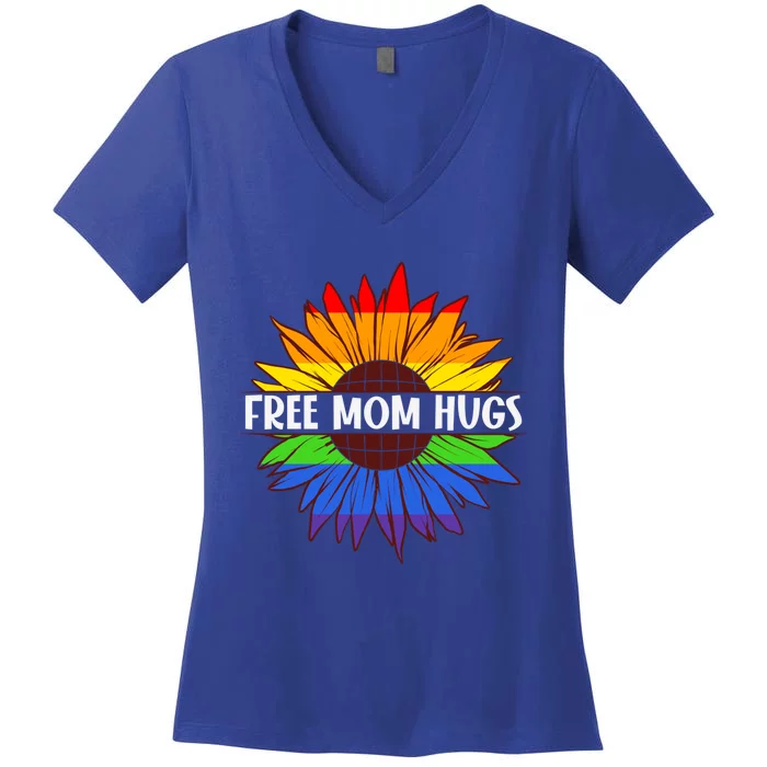 Colorful Rainbow Free Mom Hugs Lgbt Lgbtq Gift Women's V-Neck T-Shirt