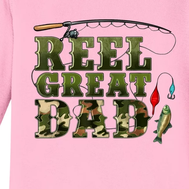 Camouflage Reel Great Dad Fishing Happy Fathers Day Baby Long Sleeve Bodysuit