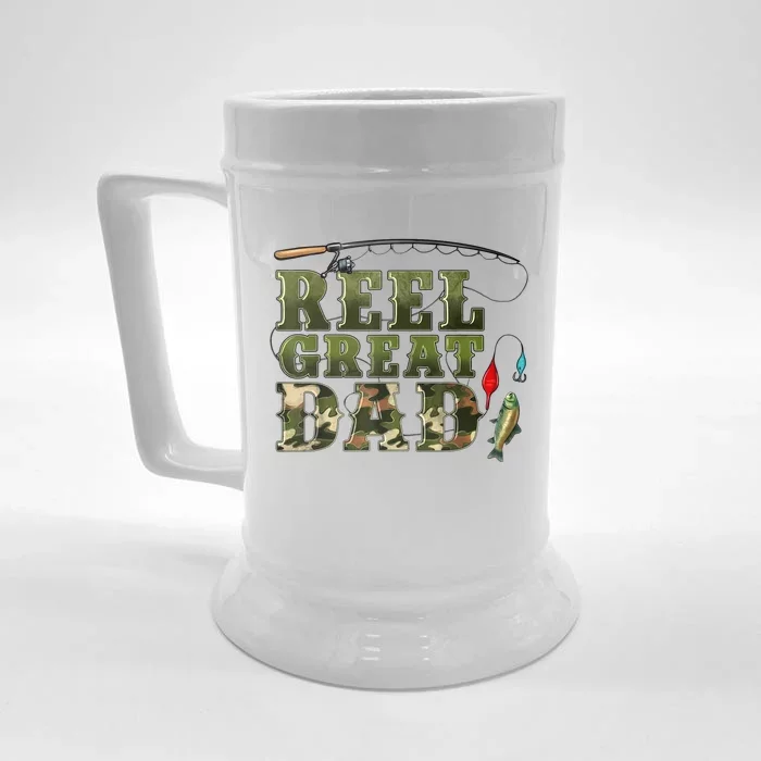 Camouflage Reel Great Dad Fishing Happy Fathers Day Front & Back Beer Stein