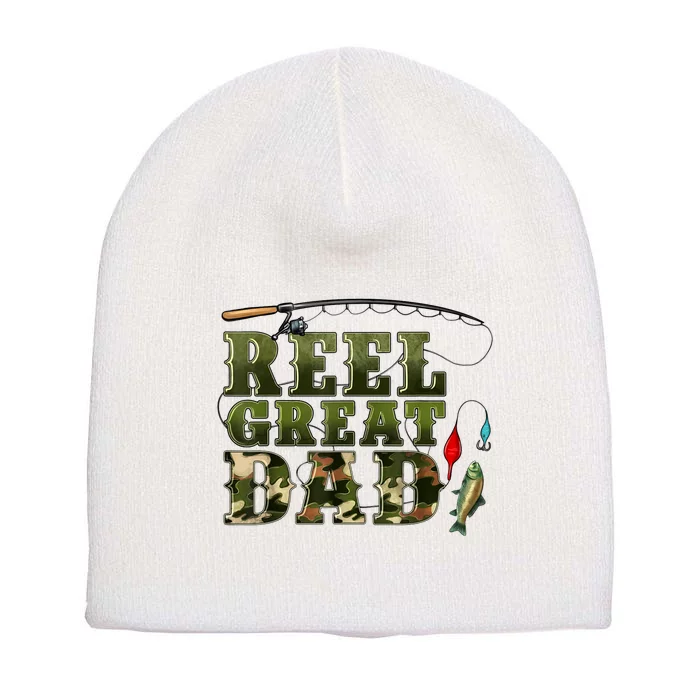 Camouflage Reel Great Dad Fishing Happy Fathers Day Short Acrylic Beanie