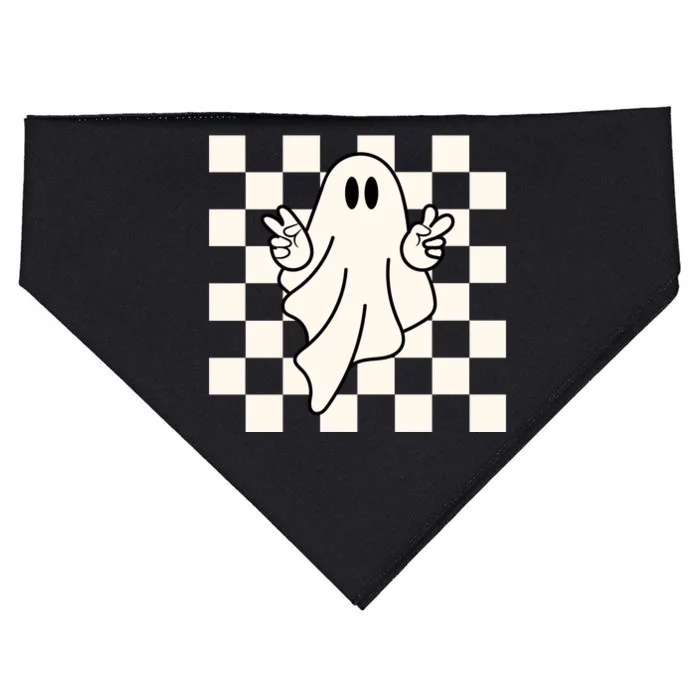 Cute Retro Ghost Peace Sign Halloween USA-Made Doggie Bandana