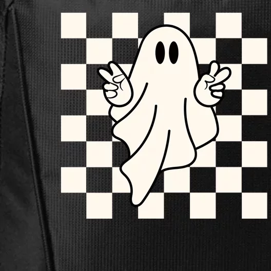 Cute Retro Ghost Peace Sign Halloween City Backpack