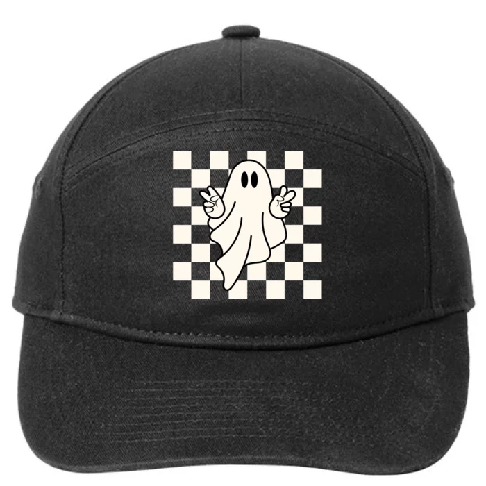 Cute Retro Ghost Peace Sign Halloween 7-Panel Snapback Hat