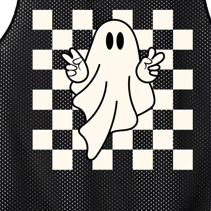 Cute Retro Ghost Peace Sign Halloween Mesh Reversible Basketball Jersey Tank