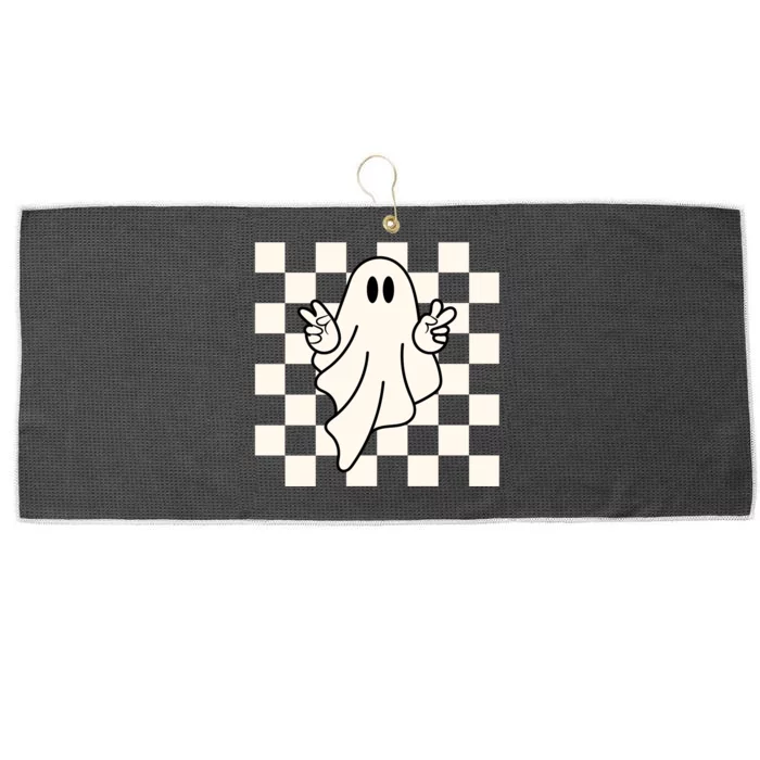 Cute Retro Ghost Peace Sign Halloween Large Microfiber Waffle Golf Towel