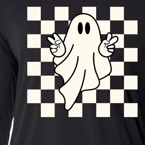 Cute Retro Ghost Peace Sign Halloween Cooling Performance Long Sleeve Crew