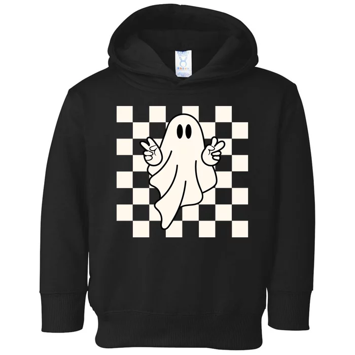 Cute Retro Ghost Peace Sign Halloween Toddler Hoodie