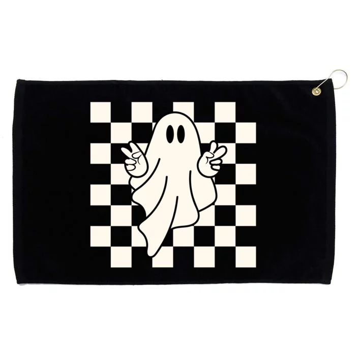 Cute Retro Ghost Peace Sign Halloween Grommeted Golf Towel