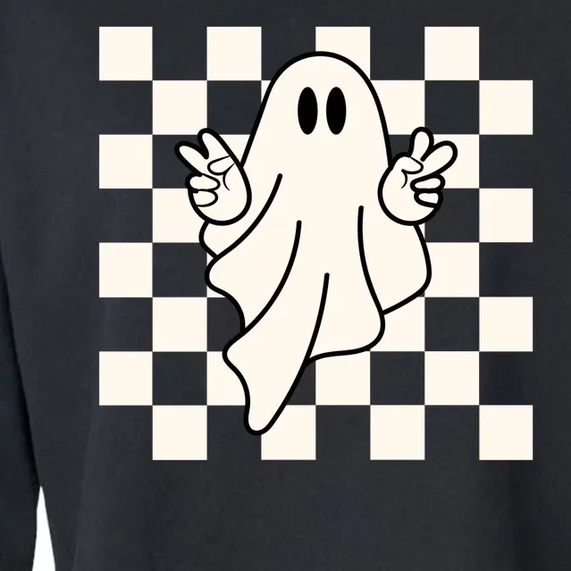 Cute Retro Ghost Peace Sign Halloween Cropped Pullover Crew