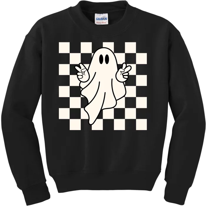 Cute Retro Ghost Peace Sign Halloween Kids Sweatshirt