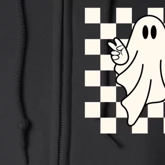 Cute Retro Ghost Peace Sign Halloween Full Zip Hoodie