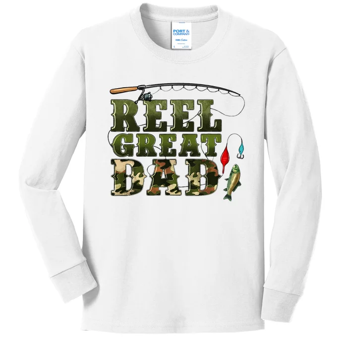 Camouflage Reel Great Dad Fishing Happy Fathers Day Kids Long Sleeve Shirt