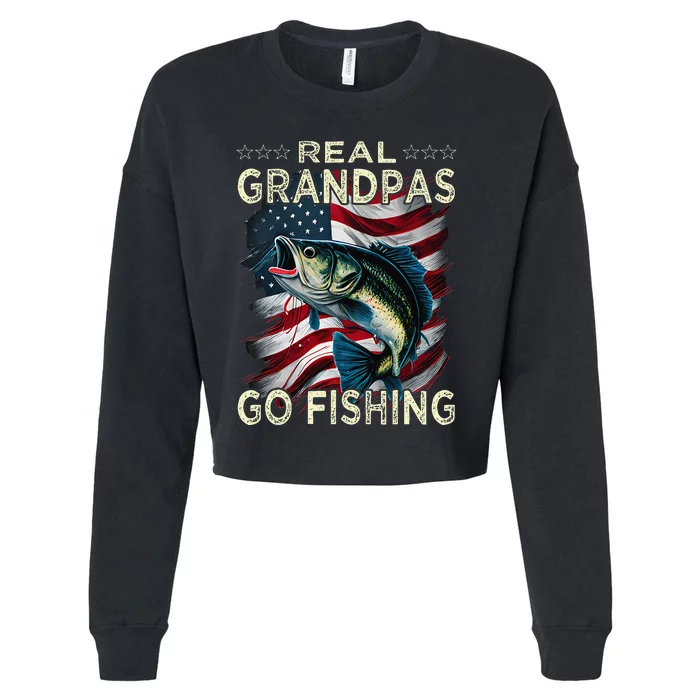 Cute Real Grandpas Go Fishing Largemouth Bass Cropped Pullover Crew