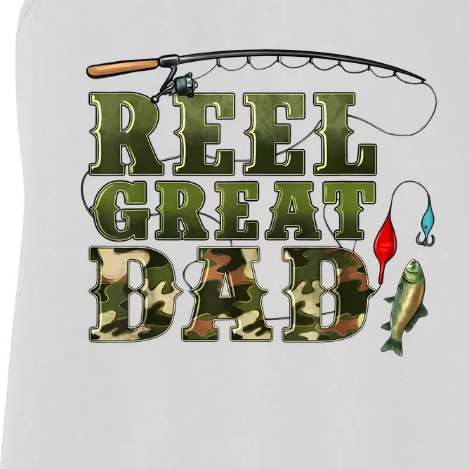 Camouflage Reel Great Dad Fishing Happy Fathers Day Women's Racerback Tank