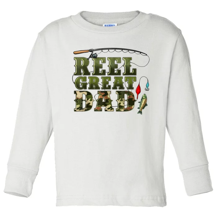 Camouflage Reel Great Dad Fishing Happy Fathers Day Toddler Long Sleeve Shirt