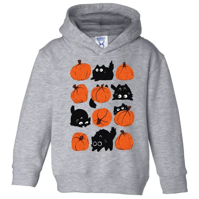 Cats Retro Groovy Pumpkin Halloween Thanksgiving Toddler Hoodie