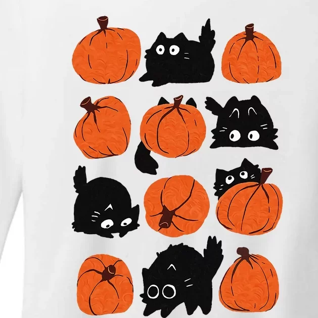 Cats Retro Groovy Pumpkin Halloween Thanksgiving Womens CVC Long Sleeve Shirt