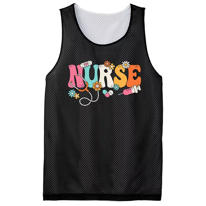 Cute Retro Groovy Nurse Flower Nursing Mesh Reversible Basketball Jersey Tank