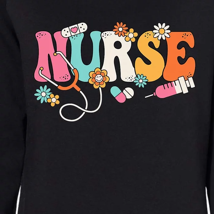 Cute Retro Groovy Nurse Flower Nursing Womens California Wash Sweatshirt