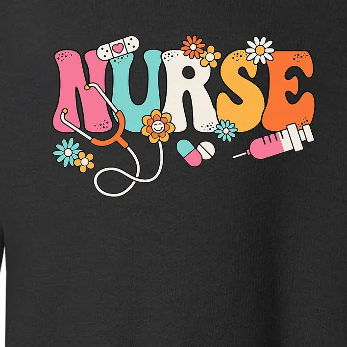 Cute Retro Groovy Nurse Flower Nursing Toddler Sweatshirt