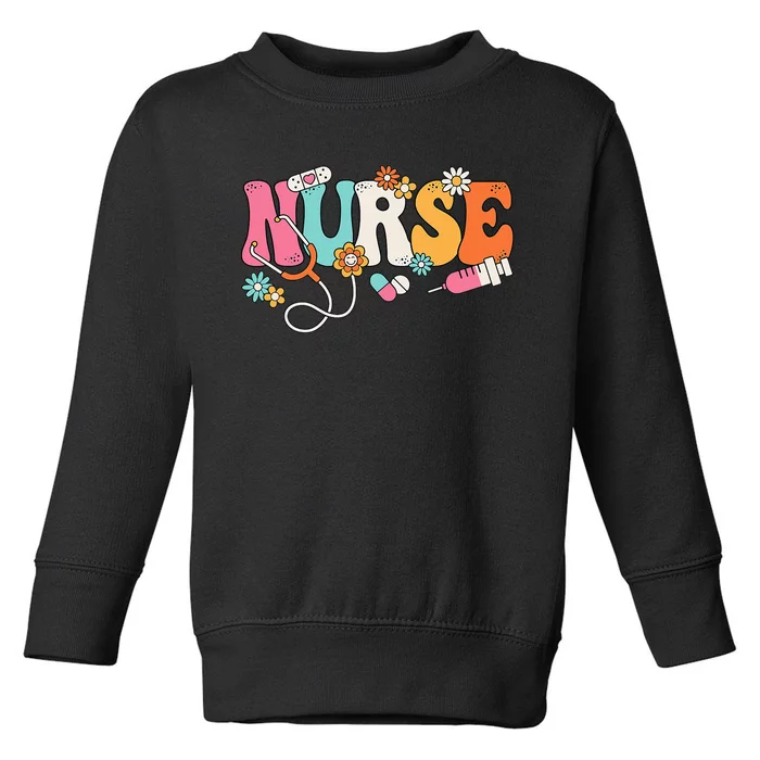 Cute Retro Groovy Nurse Flower Nursing Toddler Sweatshirt