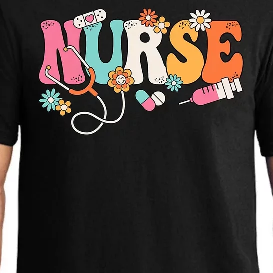 Cute Retro Groovy Nurse Flower Nursing Pajama Set