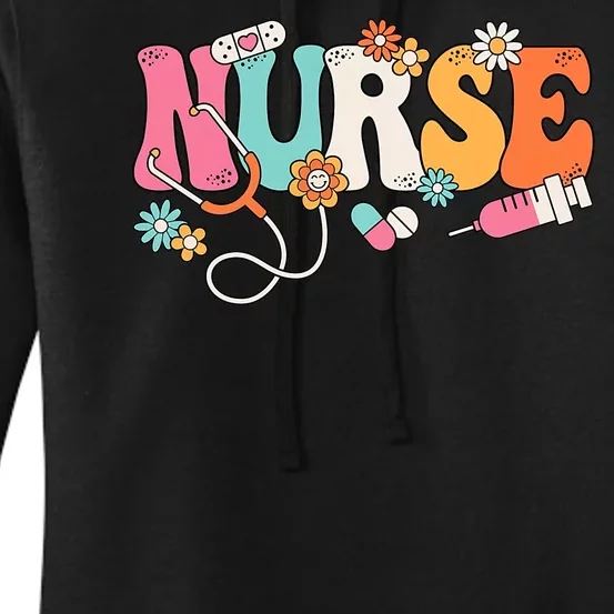 Cute Retro Groovy Nurse Flower Nursing Women's Pullover Hoodie