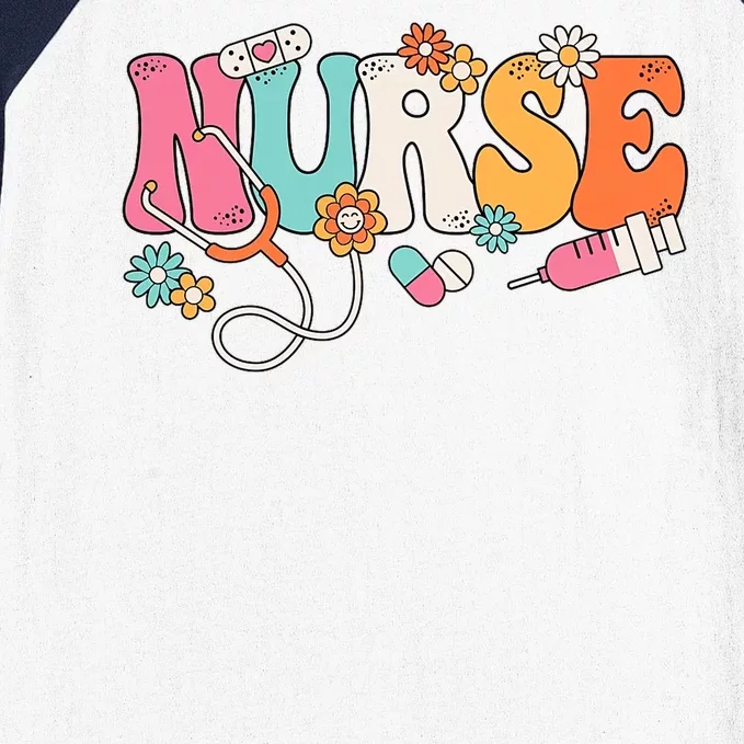 Cute Retro Groovy Nurse Flower Nursing Baseball Sleeve Shirt